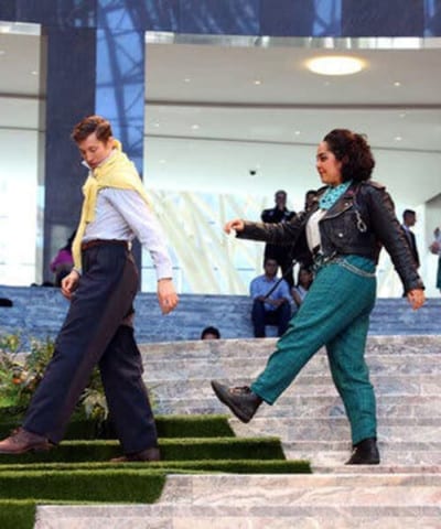 Edward Rice and Madison Krekel performing in “Oasis” at the Winter Garden in Brookfield Place.